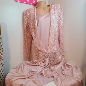 VTG 80s JCPENNEY Silky Satiny Nylon & Lace Special Occasion Dress Size 18